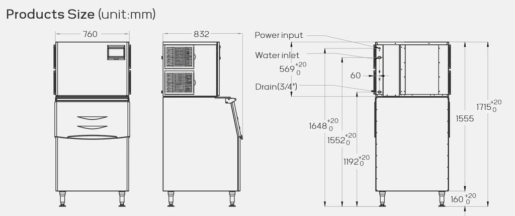 Hamoki Commercial Ice Maker Machine 455kg Output / 170kg Storage - 281011