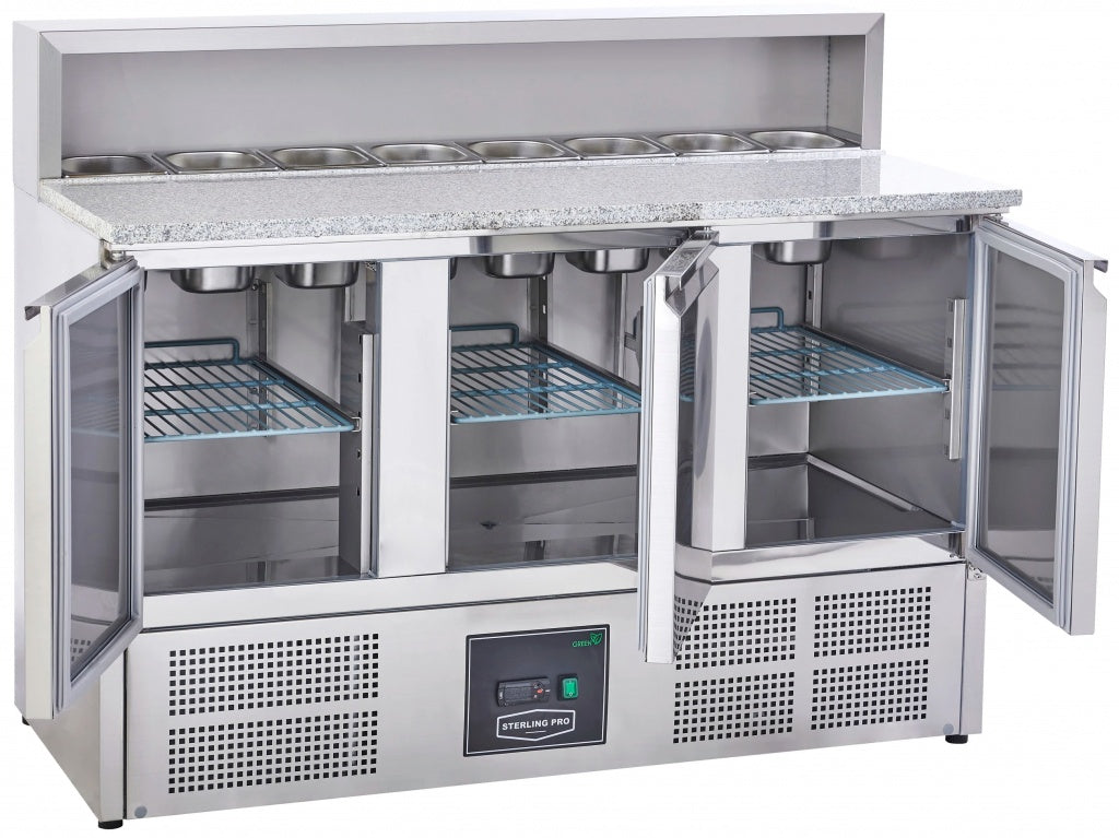 Sterling Pro Cobus 3 Door Pizza Counter Granite Top 8 x GN1/6 402 Litres - SPU903PZ
