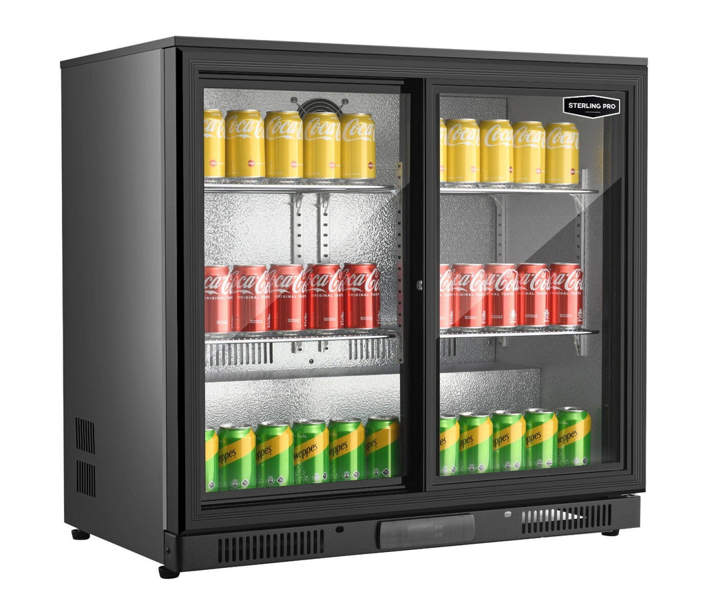Sterling Pro Black Double Door Sliding Bottle Cooler 180 x 330ml Bottles / 228 Litres | SP2HC-BS