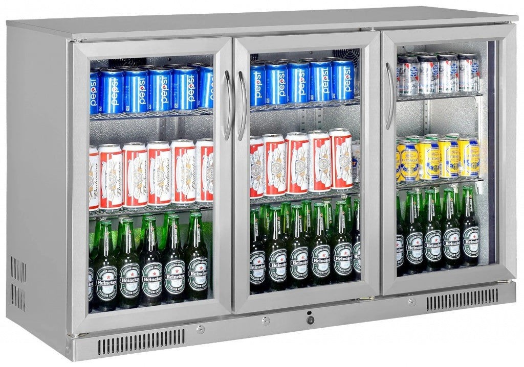 Sterling Pro Green Stainless Steel Hinged Triple Door Bottle Cooler 338 Litres - SP3HC-STS
