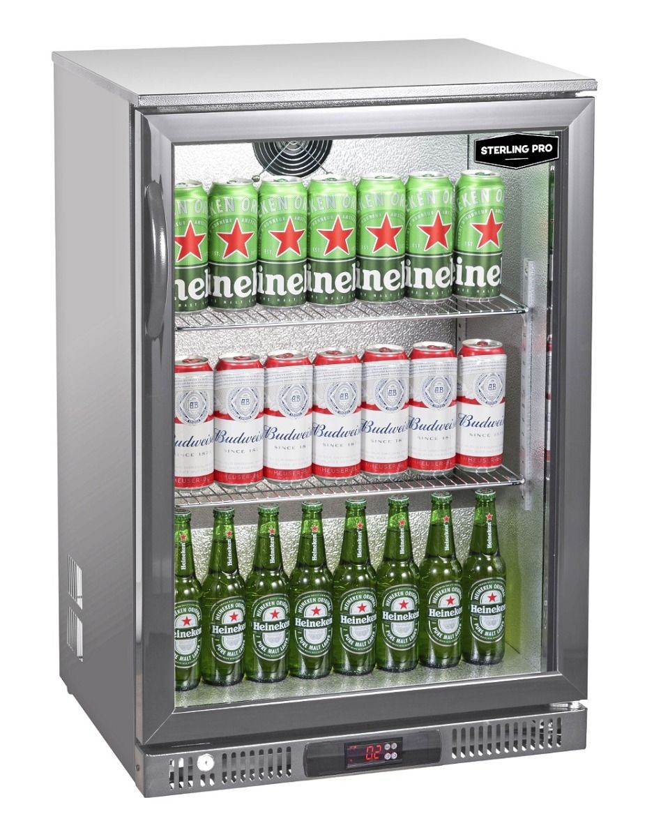 Sterling Pro Green Hinged Single Door Low Height Stainless Steel Outdoor Bottle Cooler 106 x 330ml Bottles | SP1LO-OUT-STS